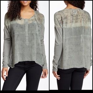 Go Silk Blue-Gray Watercolor Henley Sheer Tunic, L